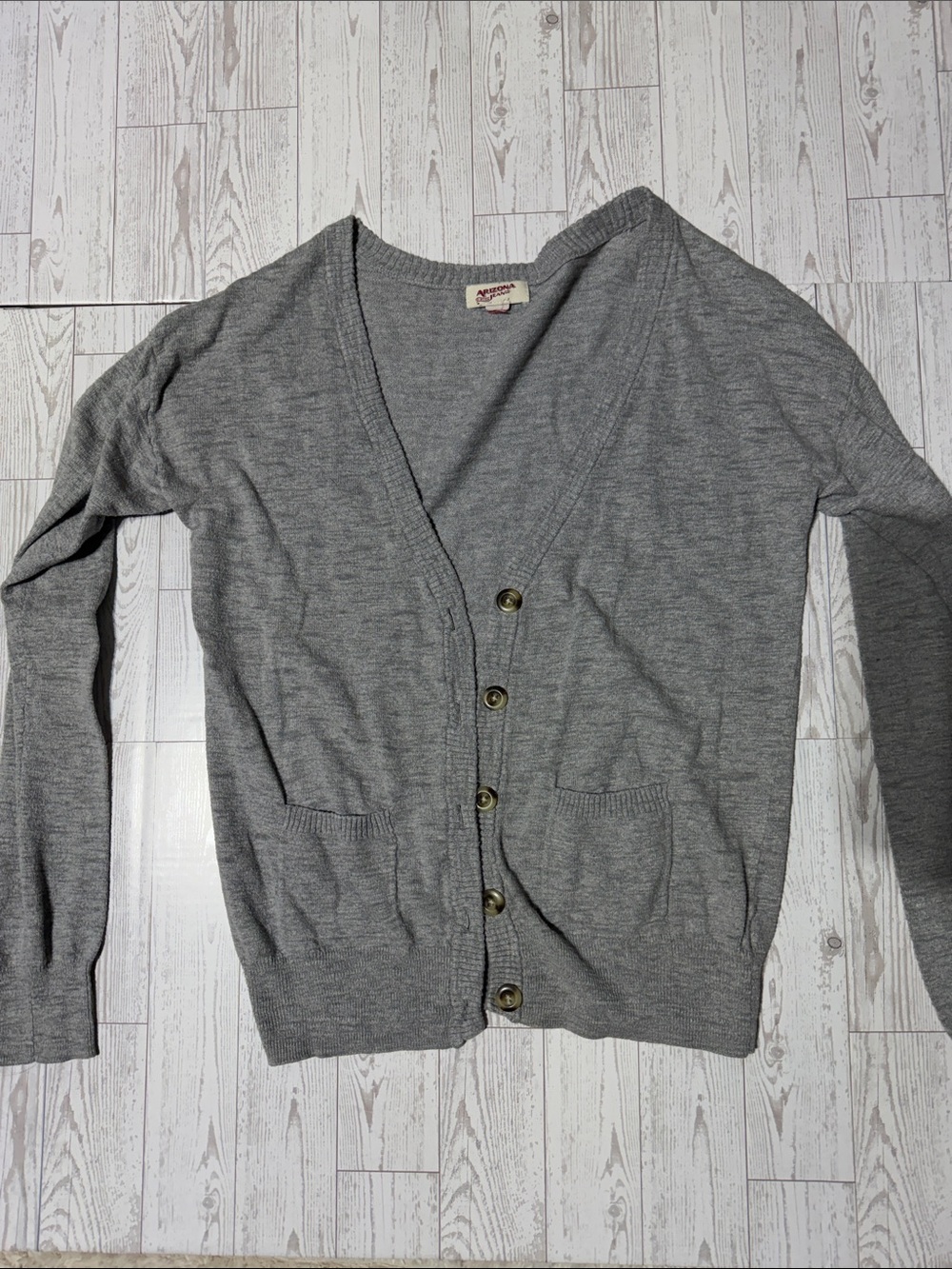 Arizona Jean Company Gray V-Neck Button Cardigan